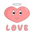 Retro groovy lovely hearts stickers in trendy retro 60s 70s cartoon style. Love concept.